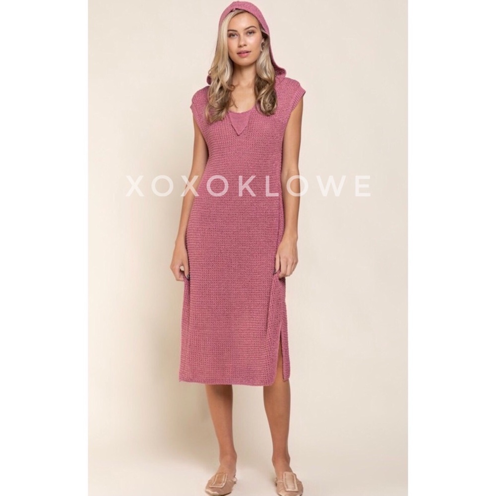 POL Dark Pink Sleeveless Hooded Sweater Dress Relaxed Fit